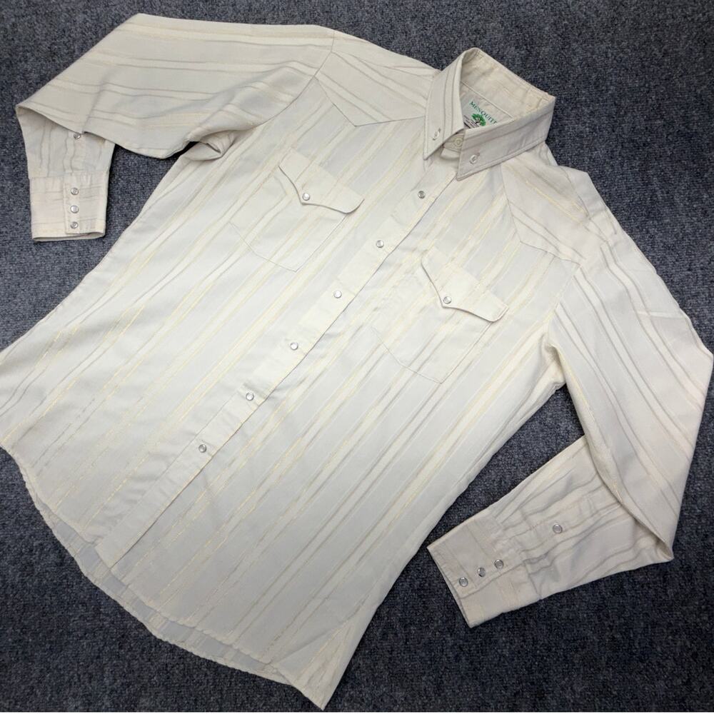 Vintage Mesquite Western Shirt Mens 16x34 Ivory Pearl Snap Cowboy